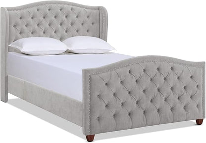 Jennifer Taylor Home Marcella Upholstered Shelter Headboard Bed Set, Queen, Silver Grey Polyester