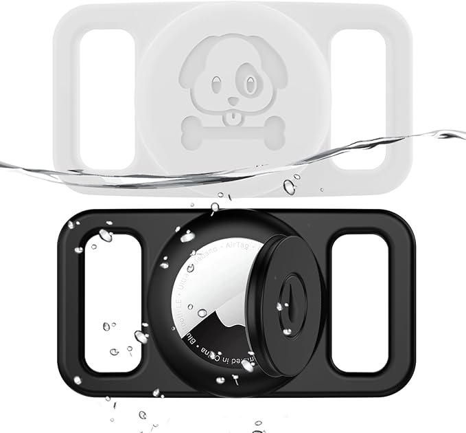 2 Pack Waterproof AirTag Dog Collar Holder Compatible with Apple AirTag, Silicone Hidden Loop Holder for Airtag Tracker, Anti-Lost Dog Collar Air Tag Accessories(Black,White)-Mewly Pet