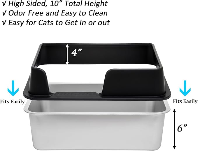 Kichwit Stainless Steel Cat Litter Box with High Sides Easy to Clean, Smooth Surface, Rust Resistant, 19.8" x 13.8" x 10" (with Lid)-Mewly Pet