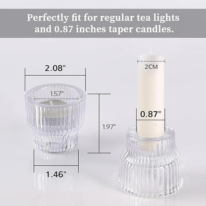 12pcs Clear Taper Candle Holders, Glass Candlestick Holders, Tea Light Candle Holder for Fall Wedding Centerpieces Table Decorations, Votive Candle Holders for Table Decor