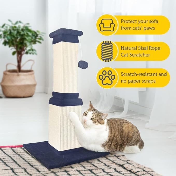 AGYM Cat Scratching Post, 32 Inch Cat Scratch Post for Cats and Kittens, Protect Your Furniture and Exercise Cats, Nature Sisal Modern Cat Scratcher for Indoor Cats, Blue-Mewly Pet
