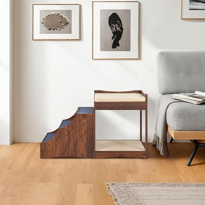 unipaws Pet Bunk Bed with Removable Step for Dogs and Cats, Multi-Level Bed Window Perch Seat Platform with Cushion and Cat Scratch Pad, Indoor Use-Mewly Pet