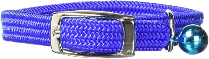 Kool Kat Elastic Cat Safety Collar with Bell, Blue, 10"-Mewly Pet