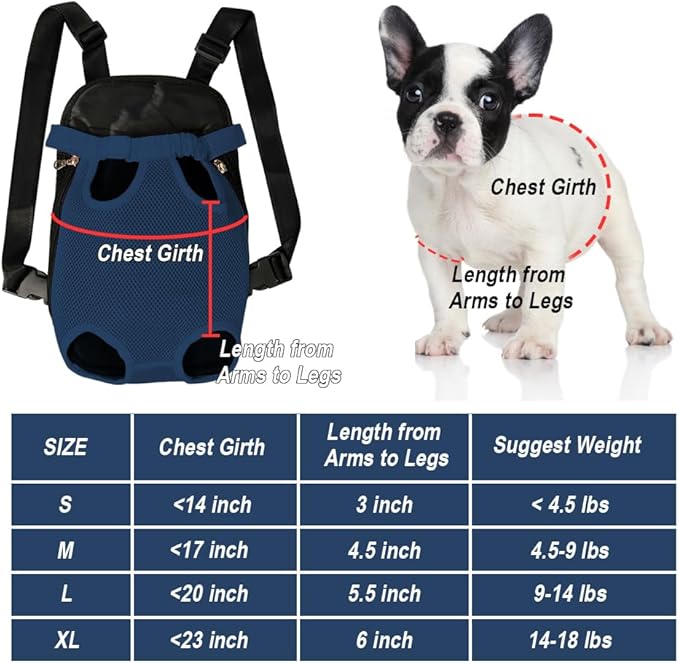 FEimaX Dog Carrier Backpack Pet Legs Out Front Cat Travel Bag, Adjustable Puppy Backpacks Carriers Hands-Free for Small Medium Dogs Cats Hiking Traveling Camping Daily Walking (Small, Navy)-Mewly Pet