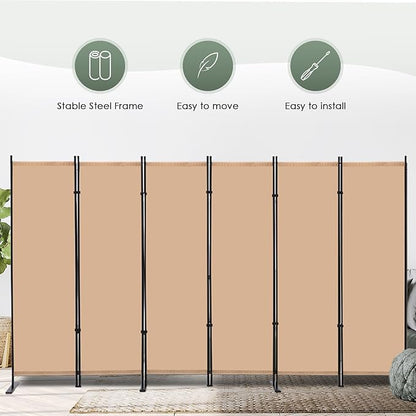 RANTILA 6 Panel Room Divider, 6 FT Folding Privacy Screen with Wide Feet, Freestanding Partition for Room Separation, Portable Room Divider Panel, 133" W x 71" H, Beige