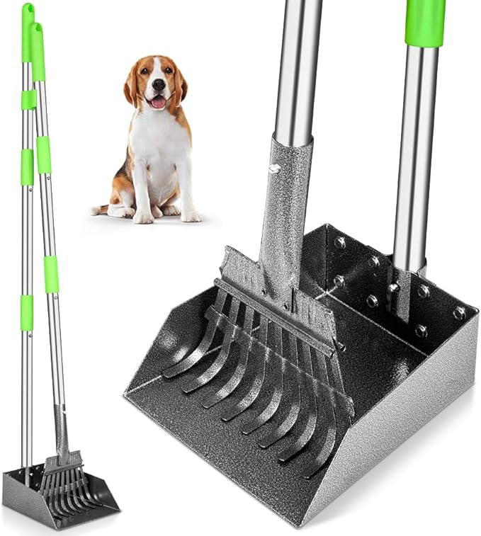 TOOGE Pooper Scooper, Dog Pooper Scooper Long Handle Stainless Metal Tray and Rake for Medium Small Dogs Heavy Duty Pet Supplies to Use for Grass, Dirt or Gravel-Mewly Pet