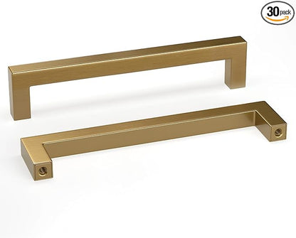 goldenwarm 30 Pack Champagne Bronze Cabinet Pulls Gold Cabinet Handles 6-1/4in Champagne Drawer Pulls Brushed Bronze Drawer Handles T Bar Square Kitchen Dresser Hardware for Dresser Bedroom
