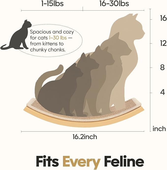 Curved Cat Wall Hammock with Scratchable Sisal Pad, Large Floating Cat Shelf for Wall, Wall Mounted Beige Bed for Playing, Climbing, and Sleeping-Mewly Pet