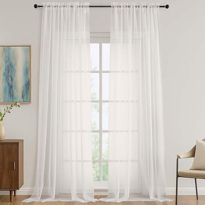 OVZME Ivory Sheer Curtains 108 Inches Long 2 Panels Set, Extra Wide Solid Lightweight & Airy Gauzy Window Treatments with Light Filtering for Patio Sliding Door, 59Wx108L Inches