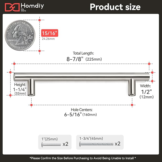 homdiy Cabinet Handles Brushed Nickel Drawer Pulls - 6-1/4in Hole Centers Kitchen Cabinet Handles Modern Cabinet Hardware for Dresser Drawers