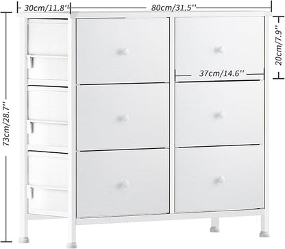 BOLUO White Dresser for Bedroom 6 Drawer Organizers Fabric Storage Chest Tower Small Dressers Unit for Closet Nursery Hallway Office, Kids and Adult Modern