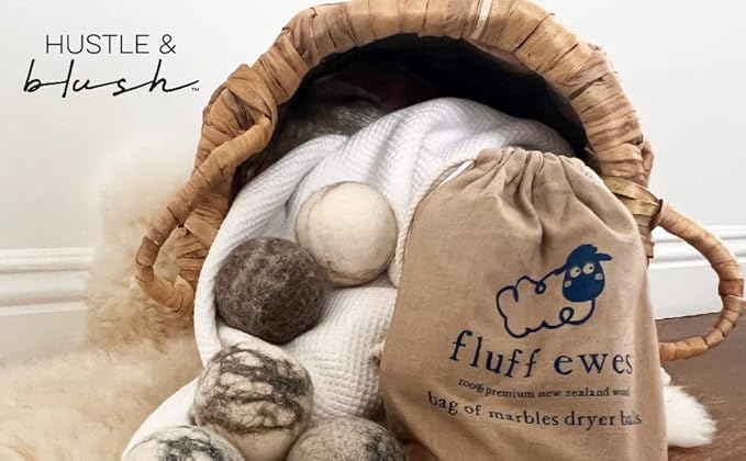 Fluff Ewes Wool Dryer Balls 6 Pack Premium New Zealand Wool Laundry Balls for Dryer, No Static Dryer Balls Laundry Reusable Cute, XL Wool Dryer Balls Cute, Baby Dryer Balls for Dryers - Marble-Mewly Pet