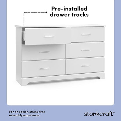 Storkcraft Brookside 6 Drawer Double Dresser (White) – GREENGUARD Gold Certified, Dresser For Nursery, Kids, Chest Of Drawers