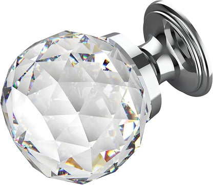 Alzassbg 6 Pack Clear Crystal with Chrome Plated Drawer Knobs, 1-1/5 Inch(30mm) Cabinet Knobs Round Diamond Crystal Knobs for Drawers AL1002CP