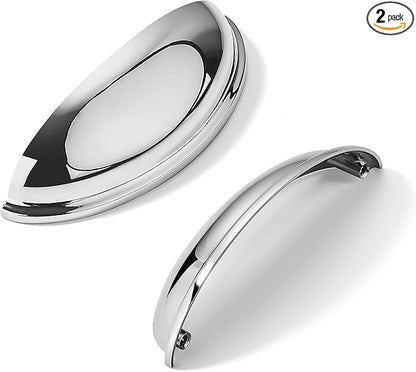 khtumeware 2 Pack 4" Drawer Pulls Polished Chrome Cabinet Cup Pulls Kitchen Hardware Cabinet Handles Drawer Handles Knobs 4 inch Hole Center