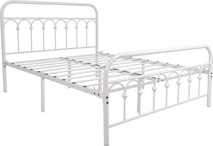 YALAXON Vintage Sturdy Full Size Metal Bed Frame with Headboard and Footboard Basic Bed Frame No Box Spring Needed (Full,White)