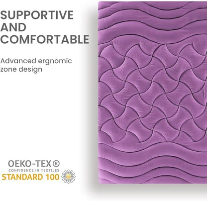 SLEEP ZONE Cooling Twin Mattress Topper for Single Bed, Premium Zoned Quilted Mattress Pad, Fitted Mattress Protector Cover, Machine Wash Durable, Deep Pocket 8-21 inch, Purple, Twin