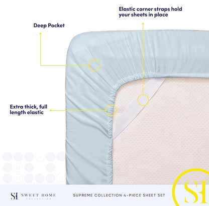 Split King Sheets - Breathable Luxury Sheets with Full Elastic & Secure Corner Straps Built In - 1800 Supreme Collection Extra Soft Deep Pocket Bedding Set, Sheet Set, Split King Size, Light Blue