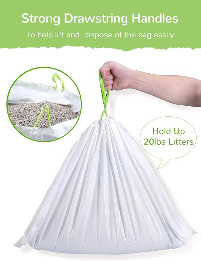 Cat Litter Liners Large, Jumbo Drawstring Extra Durable Pet Cat Pan Liners Extra-Thick Kitty Litter Box Bag-24 Count 36" x 19"-Mewly Pet