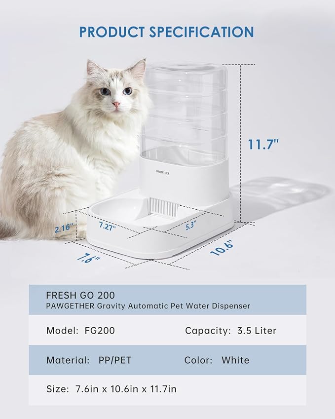 PAWGETHER® Gravity Cat Water Dispenser with 6 Pcs Filters Pet Waterer for Cats and Small to Medium Sized Dogs 1 Gallon/3.5L-Mewly Pet