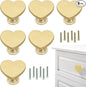 6 Pcs Brass Heart-Shaped Gold Cabinet Knobs, Suitable for Bathroom & Kitchen Drawer Pulls