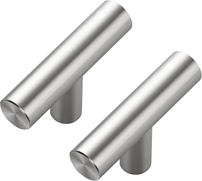 30 Pack Brushed Nickel Cabinet Knobs - Kitchen Silver Pulls for Drawer Stainless Steel Dresser Hardware 2in Length Single Hole T Bar, RDT50LS30