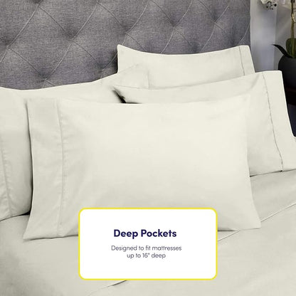Twin XL Size Bed Sheets - 4 Piece 1500 Supreme Collection Fine Brushed Microfiber Deep Pocket Twin X-Large Sheet Set Bedding - 1 EXTRA PILLOW CASES, GREAT VALUE, Twin XL, ivory