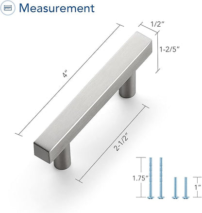 Ravinte Brushed Nickel Cabinet Handles 10 Pack 2-1/2 inch Satin Nickel Square Cabinet Pulls Silver Hardware for Kitchen Cabinets 4 inch Overall Length Stainless Steel Drawer Pulls