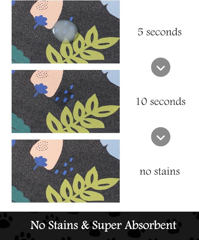 Pet Feeding Mat-Absorbent Dog Mat for Food and Water Bowl-No Stains Quick Dry Water Dispenser Mat-Dog Accessories Pet Supplies-Bowl for Messy Drinkers（DARKFLOWERS,16"x24"-Mewly Pet