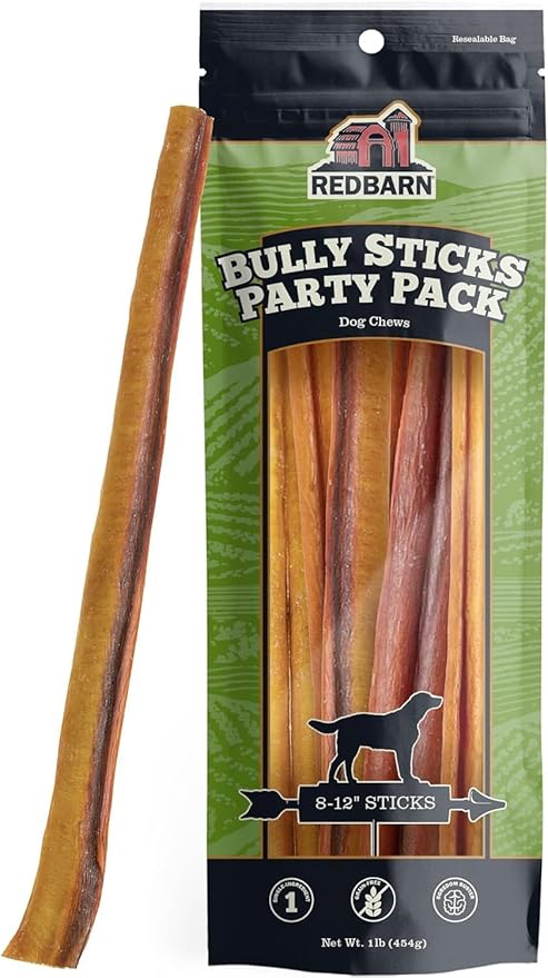 Redbarn Pet Products All Natural 8-12" Bully Sticks for Medium/Large Dogs - Healthy Long Lasting Chews Variety Party Pack - 100% Beef Single Ingredient Low Odor Rawhide Free - 1lb - Packaging May Vary-Mewly Pet