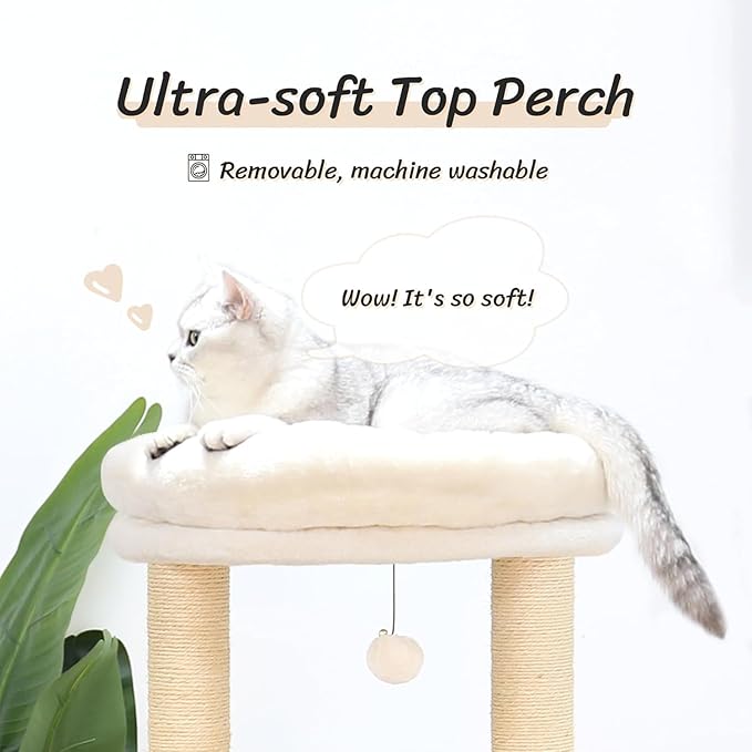KAMABOKO Modern Cat Tree, 53" Cat Tower for Indoor Cats Natural Sisal Scratching Posts, Hand-Woven Condo & Top Perch, Cat Tree Tower for Kittens Climb Play & Rest-Mewly Pet