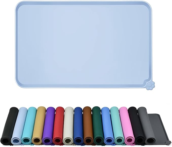 Waterproof Pet Feeding Mat with High Raised Edges, Heavier and Thicker Placemats for Cat Dog Water Bowl with BPA Free, Dogs Cats Food Mats for Messy Drinkers to Prevent Spill and Protect Floors-Mewly Pet