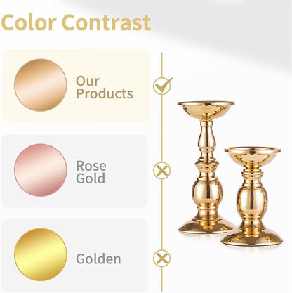2 Pcs Gold Pillar Candle Holders, Gold Candlestick Most Ideal for 3" Pillar Candles, Gifts for Wedding, Party, Home, Spa, Reiki, Votive Candle (S + L)