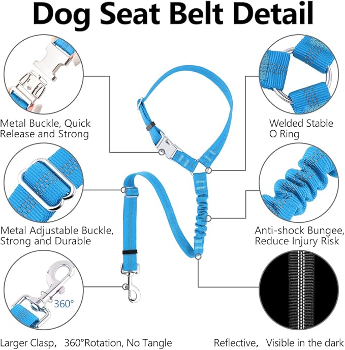 Plutus Pet Dog Seat Belt for Car Headrest, Reflective and Adjustable Restraint with Elastic Bungee for Safety, Vehicle Seatbelt Harness for Small Medium Large Dogs and Cats-Mewly Pet