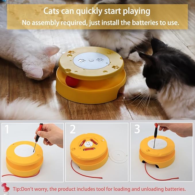 LASOCUHOO 2-in-1 Automatic Cat Toy with Track & Jumping String – Interactive Electric Toy with Rolling Balls & Bell, Battery-Powered (3 AA), Auto Shut-Off for Multi-Cat Play-Mewly Pet