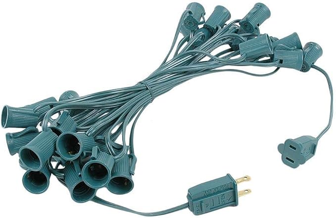 25 Foot C9 Orange Ceramic Outdoor Christmas String Light Set - Opaque Bulbs, Roofline Light String, Green Wire