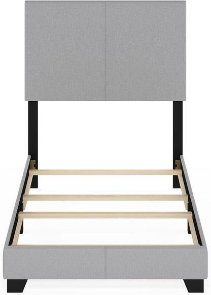 Furinno Pessac Fabric Upholstered Bed Frame with Wooden Slat Support, Twin, Glacier