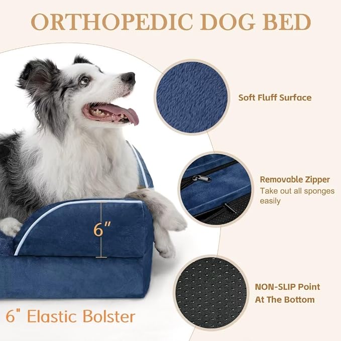 Comfort Expression XXL Orthopedic Dog Beds, Waterproof Orthopedic Foam Extra Large Dogs Beds, Washable Dog Sofa Beds with Removable Cover & Non-Slip Bottom(XX-Large,Navy Blue)-Mewly Pet