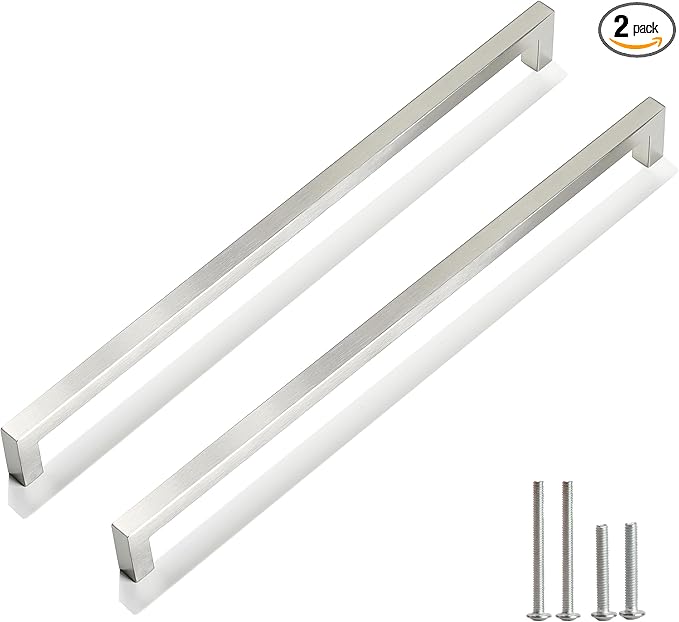 Cabinet Pulls Brushed Nickel Cabinet Handles Square Drawer Pulls, 2 Pack 13-4/5 Inch Stainless Steel Kitchen Door Cupboard Cabinet Handles, Cabinet Hardware Drawer Handles, 352mm Hole Centers