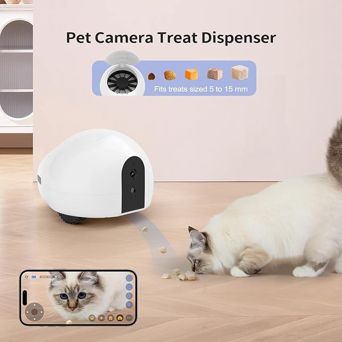 Cat Camera with Interactive Pointer Toy, Moving Robot for Dog and Cat, Mobile Pet Camera Treat Dispenser with Phone App, Auto Recharging and Night Vision, Two-Way Audio (2.4G Wi-Fi Only)-Mewly Pet