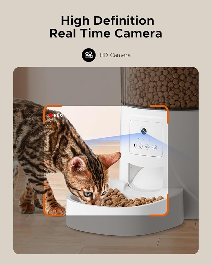 Automatic Cat Feeder with Camera - 2.4GHz APP - Controlled Cat Food Dispenser- Features HD Video for Indoor Use, Easy Setup & Cleaning, 2 - Way Audio, and a Desiccant Bag to Keep Food Fresh-Mewly Pet