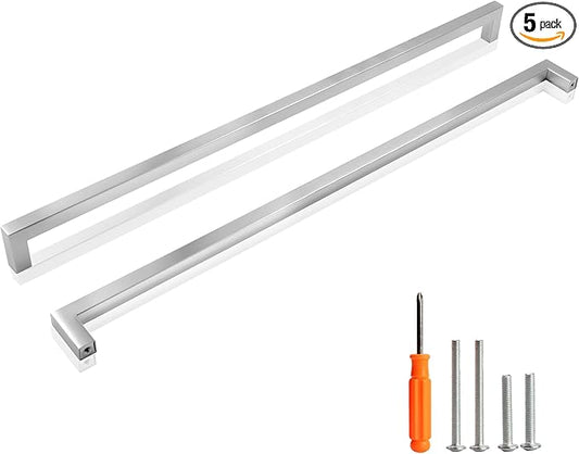 Cabinet Pulls Brushed Nickel Cabinet Handles Square Drawer Pulls, 5 Pack 18 Inch Stainless Steel Kitchen Door Cupboard Cabinet Handles, Cabinet Hardware Drawer Handles, 458mm Hole Centers