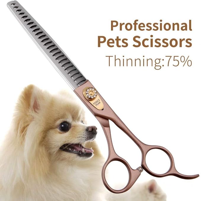 Fenice Peak Thinning Shears for Dogs and Cats Pet Grooming Scissors Chunkers Shears 440C Stainless Steel Professional Dog Trimming Scissors 7.5''-Mewly Pet