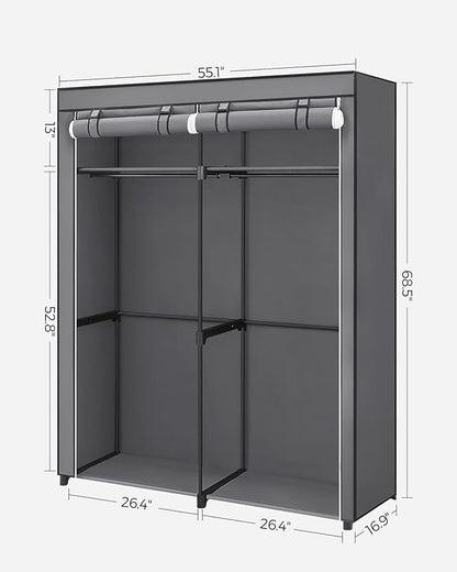 SONGMICS Closet Wardrobe, Portable Closet for Bedroom, Clothes Rail with Non-Woven Fabric Cover, Clothes Storage Organizer, 55.1 x 16.9 x 68.5 Inches, Gray URYG02GY