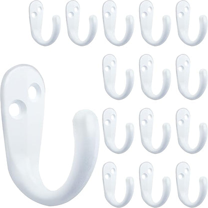 IBosins 15PCS Coat Hooks Wall Mounted Single Prong Robe Hook for Hanging Towel Hooks with 30 Screws for Bags, Hat, Cap, Scarf, Cup (White)