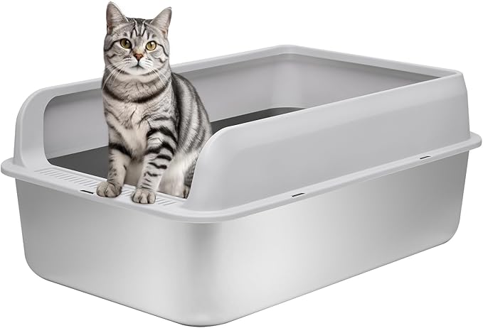 Kichwit Extra Large Stainless Steel Cat Litter Box with High Sides, Easy to Clean, Smooth Surface, Rust Resistant, 23.6" x 15.7" x 10" (with Lid)-Mewly Pet