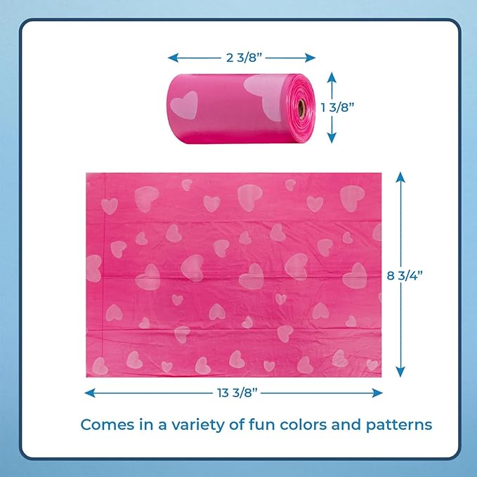 Best Pet Supplies Dog Poop Bags (240 Bags) for Waste Refuse Cleanup, Doggy Roll Replacements for Outdoor Puppy Walking and Travel, Leak Proof and Tear Resistant, Thick Plastic - Pink Heart-Mewly Pet