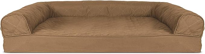 Furhaven Orthopedic Dog Bed for Large/Medium Dogs w/ Removable Bolsters & Washable Cover, For Dogs Up to 55 lbs - Quilted Sofa - Toasted Brown, Large-Mewly Pet