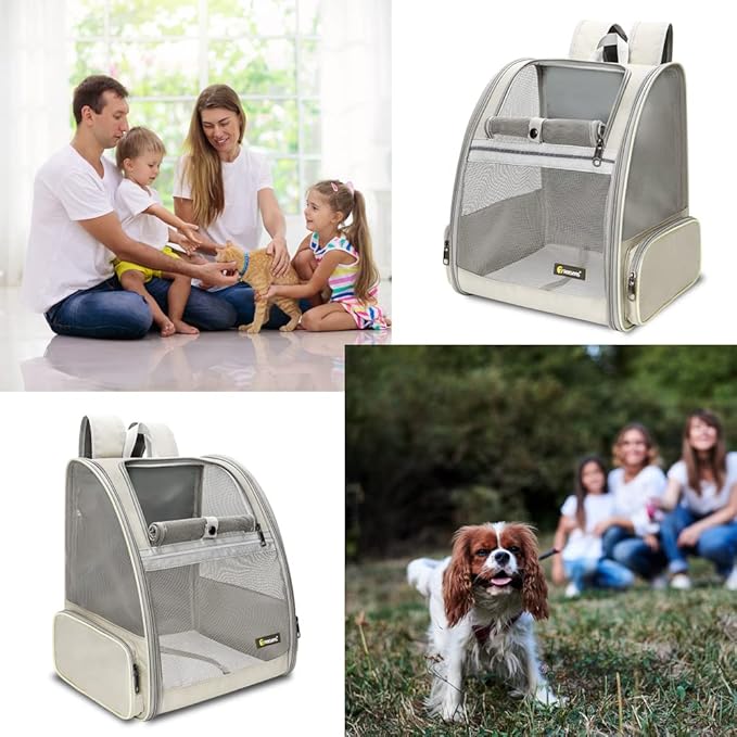 Texsens Pet Backpack Carrier for Small Cats Dogs | Ventilated Design, Safety Straps, Buckle Support, Collapsible | Designed for Travel, Hiking & Outdoor Use (Creamy White)-Mewly Pet