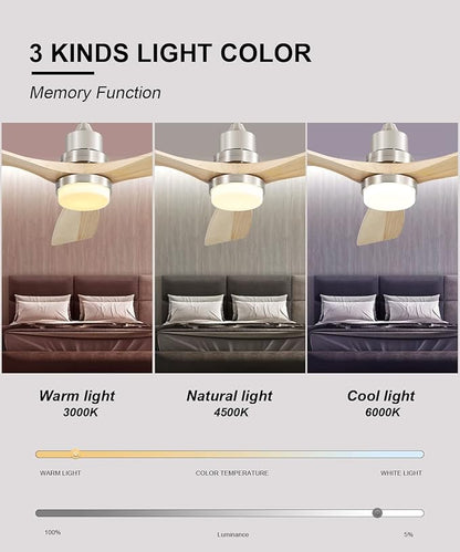 Sofucor 52 Inch Ceiling Fans With Lights, Solid Wood Indoor/Outdoor Ceiling Fan with Lights Remote Control, Reversible DC Motor, 3 Blade Modern Ceiling Fan Light for Bedroom Patio Farmhouse